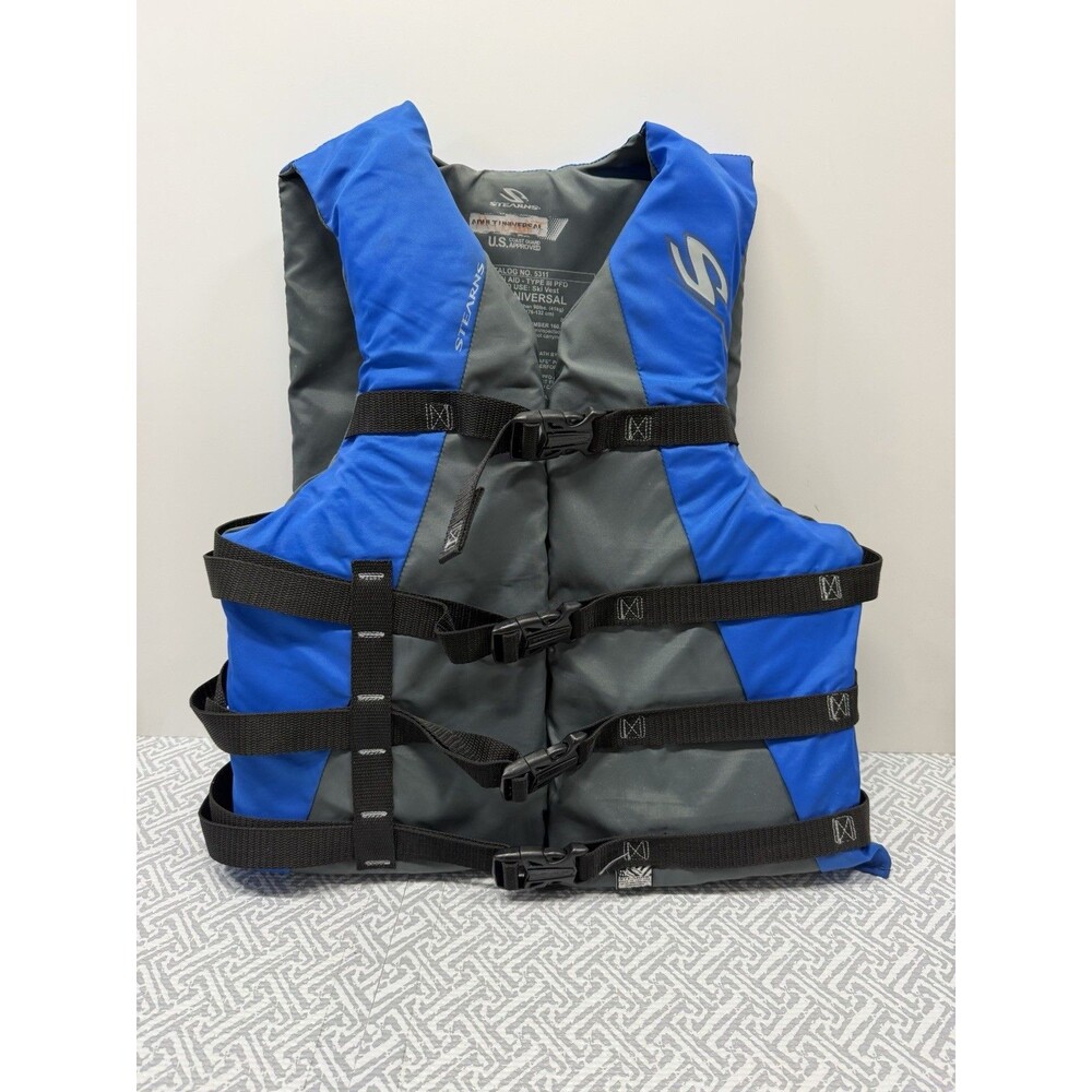 Stearns Adult Universal Life Jacket Blue Gray with Buckle Straps